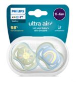 Sucettes Philips Avent Ultra Air 0-6 Mois Mix Soleil Arc-en-ciel– Lot de 2 | Douces, Respirantes et Sans BPA