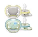 Sucettes Philips Avent Ultra Air 0-6 Mois Jour & Nuit – Lot de 2 avec Bouton Phosphorescent – Image 2