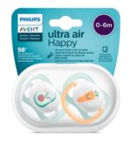 Sucettes Philips Avent Ultra Air Happy Fruits 0-6 Mois – Lot de 2 Sucettes Orthodontiques – Image 2