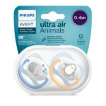 Sucettes Philips Avent Ultra Air Animals 0-6 Mois – Lot de 2 Sucettes Orthodontiques
