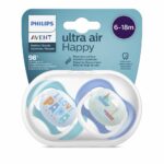 Sucettes Philips Avent Ultra Air 6-18 Mois – Lot de 2 Sucettes Orthodontiques avec Boîte de Stérilisation