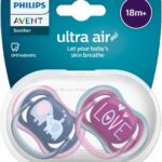 Sucettes Philips Avent Ultra Air Animals 18-36 Mois – Lot de 2 Sucettes Orthodontiques avec Boîte de Stérilisation