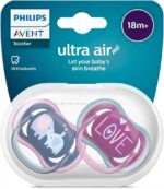 Sucettes Philips Avent Ultra Air Animals 18-36 Mois – Lot de 2 Sucettes Orthodontiques avec Boîte de Stérilisation